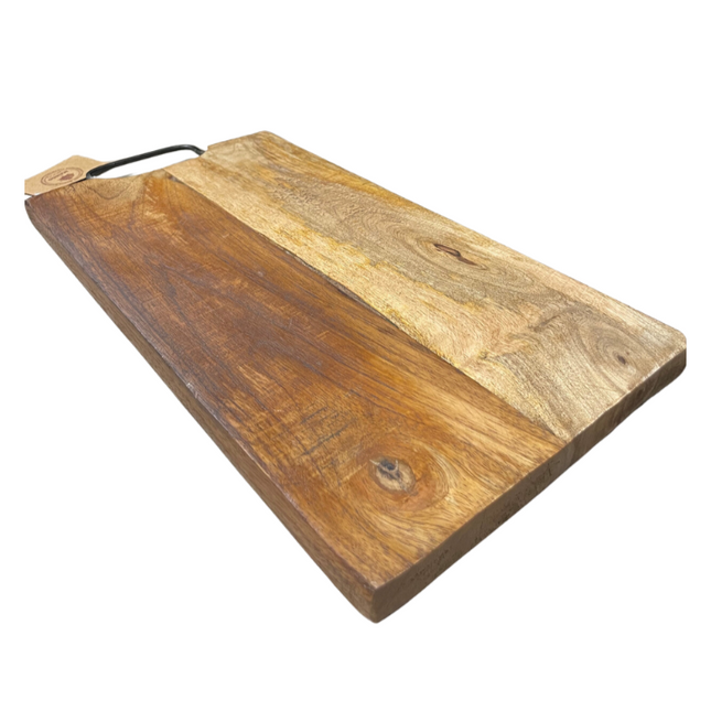 Vuur & Rook Snijplank Mangohout Rechthoekig Met Metalen Handvat 38,5 x 19,5 x 2,5 cm